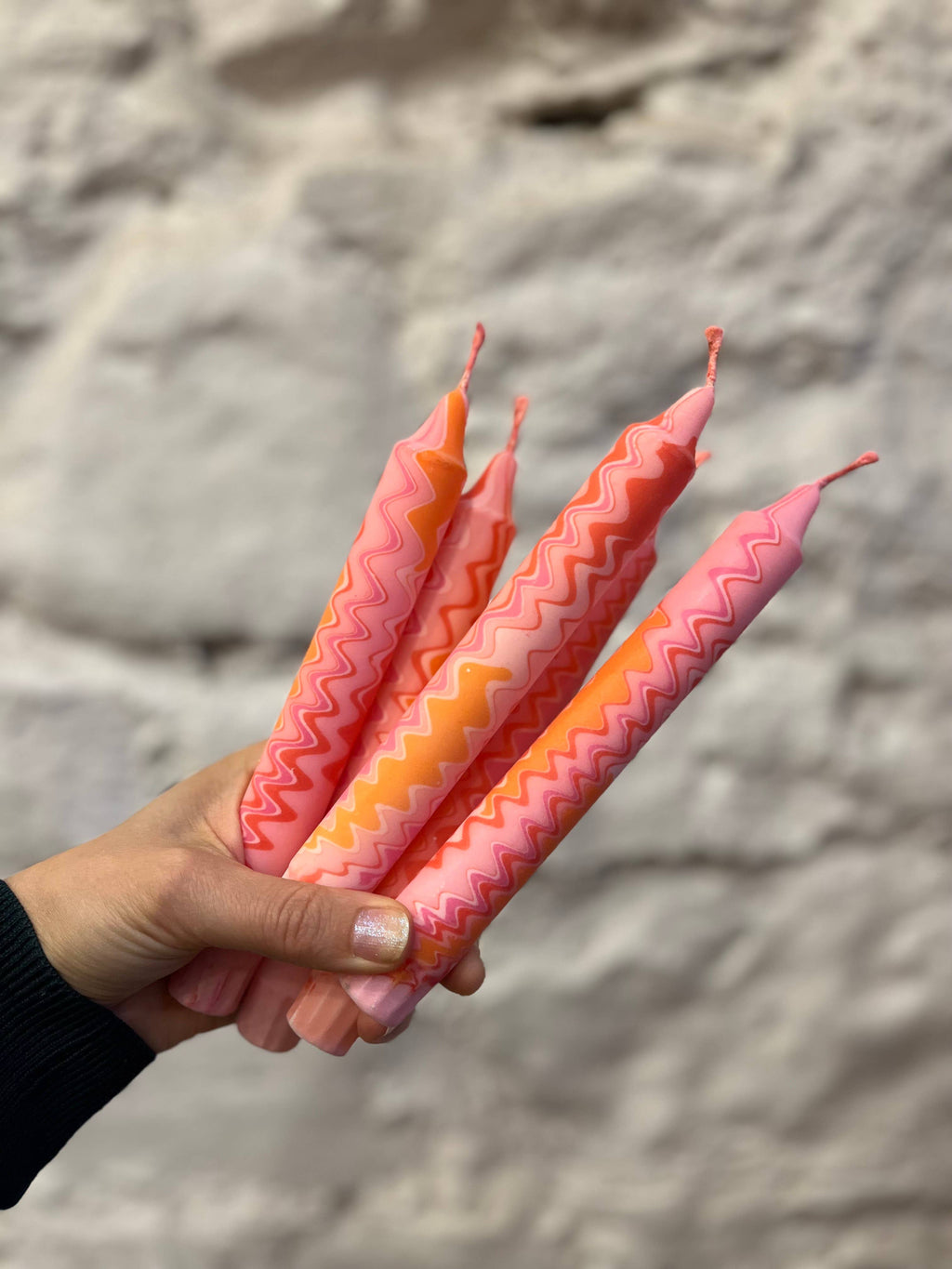 Peach Zigzag Taper Dinner Candle