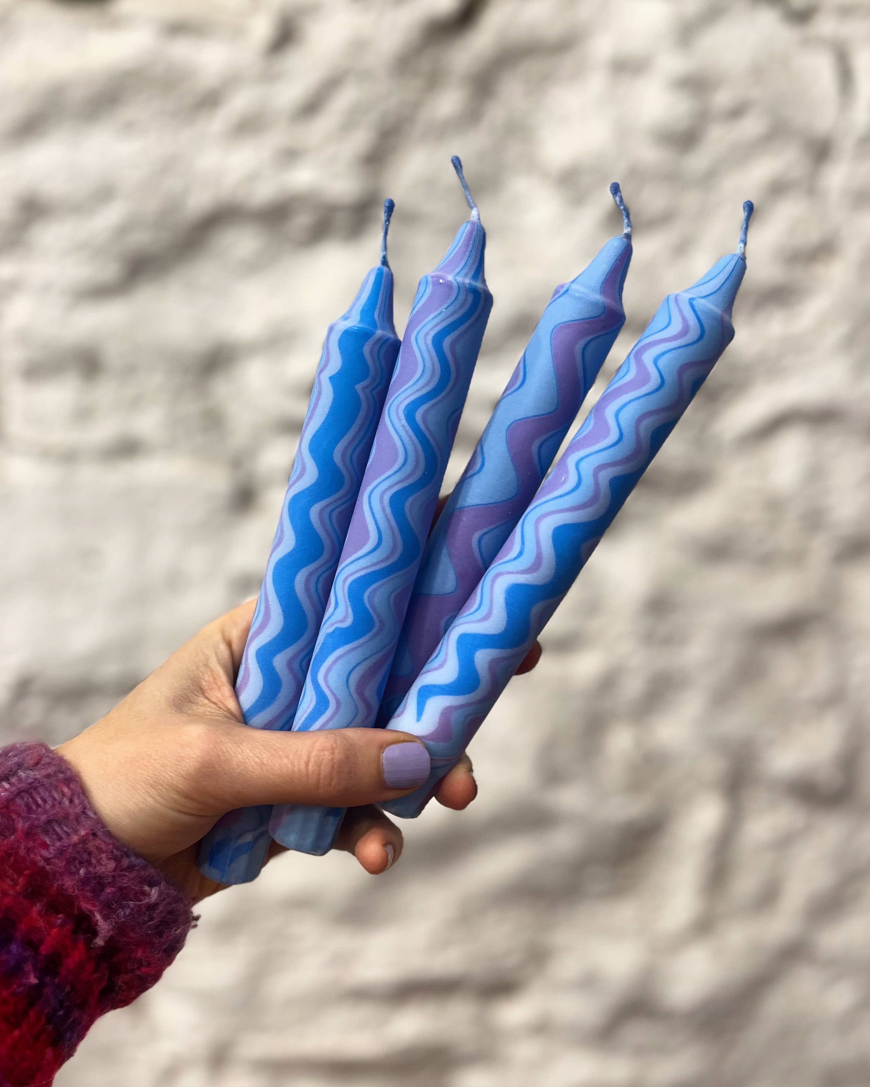 Blue Zigzag Marble Dinner Candle