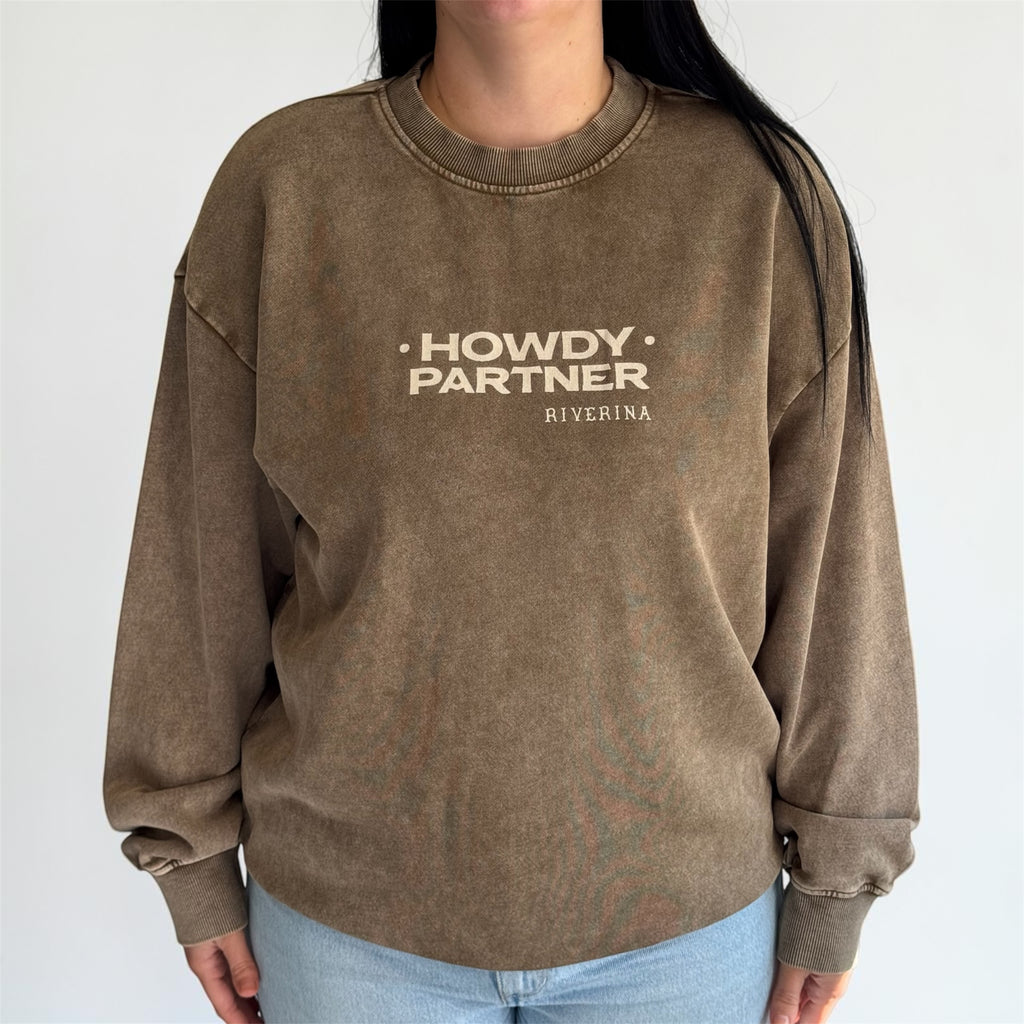Riverina Cotton Crew Oversized Sweatshirt - Driftwood