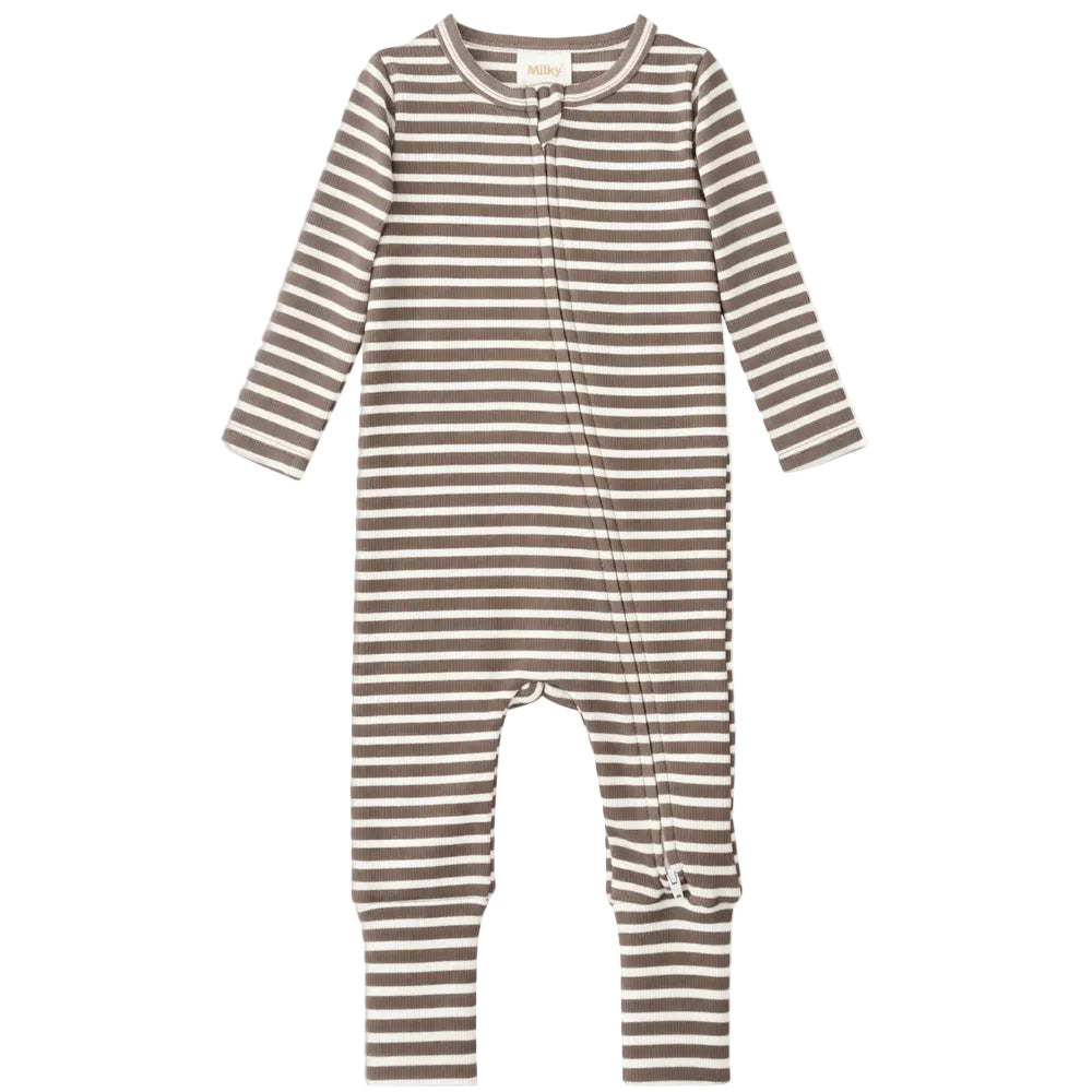 Latte Stripe Zip Romper