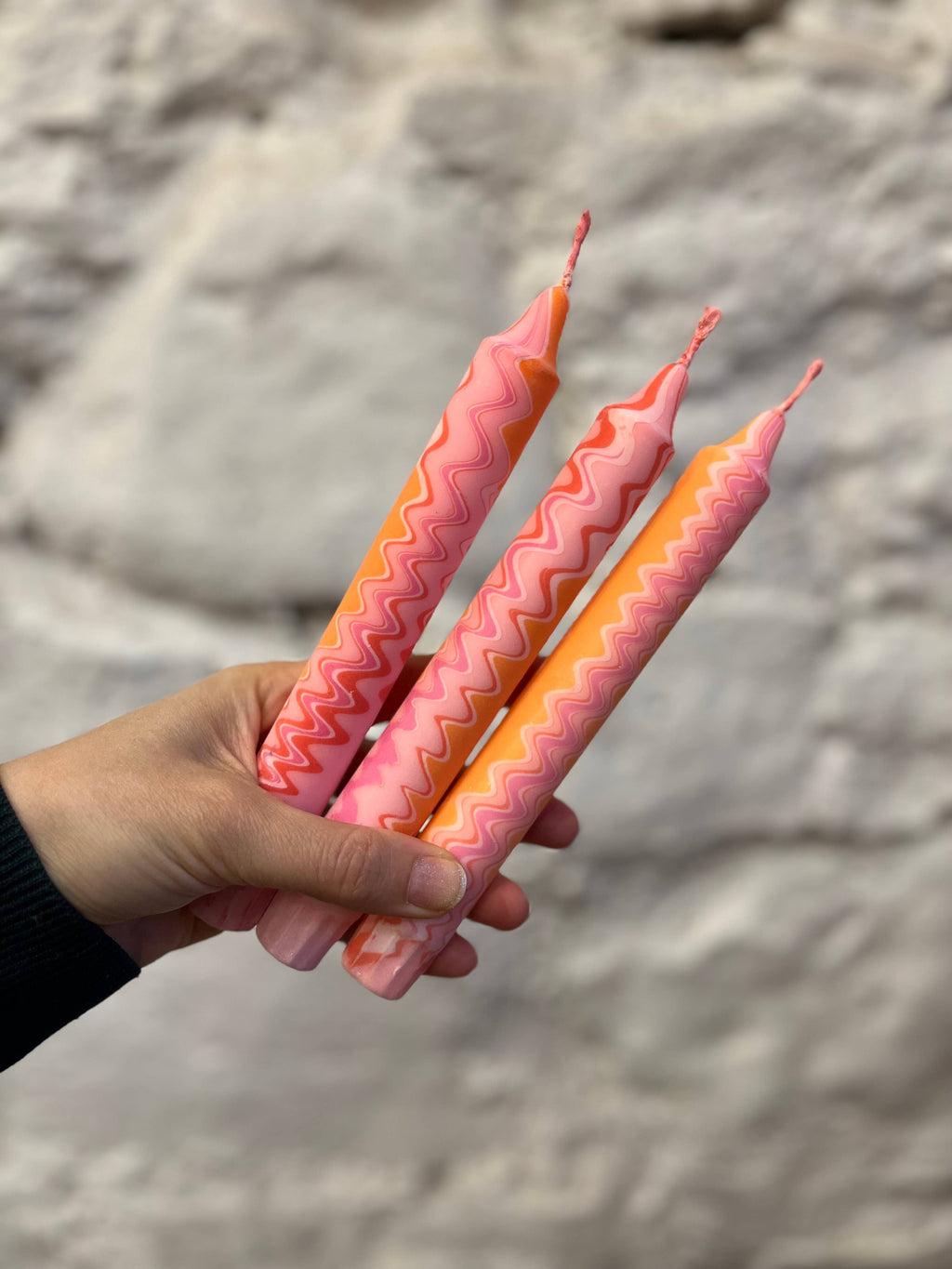 Peach Zigzag Taper Dinner Candle