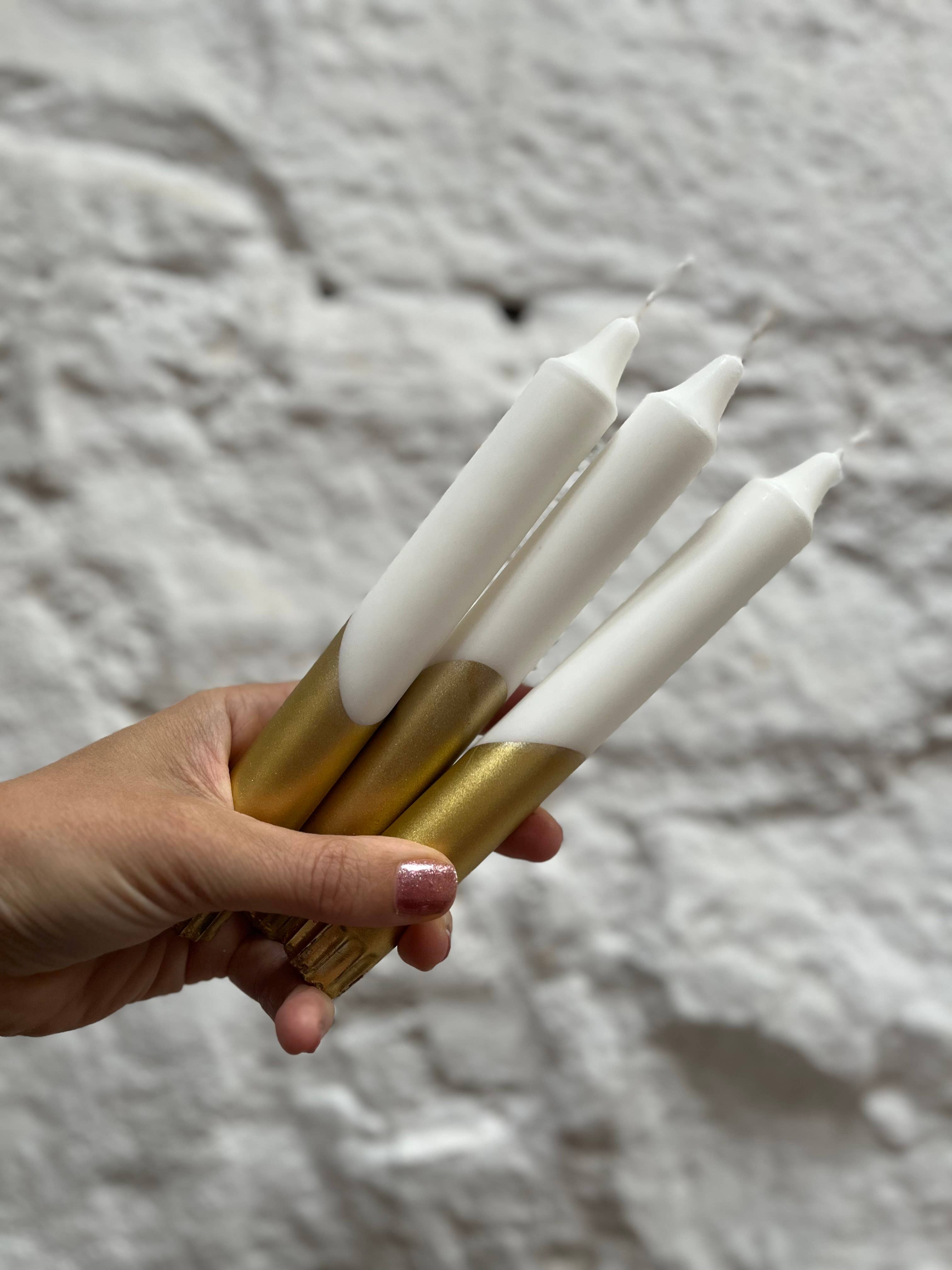 White with gold dip Dinner Candle