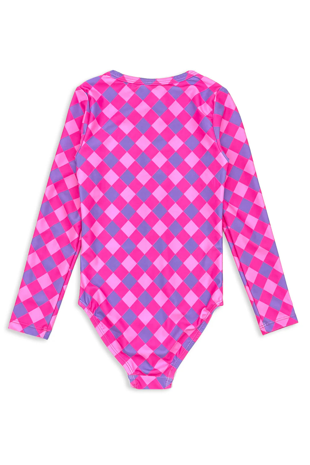 Girls Lilac Check Long Sleeve Swimsuit