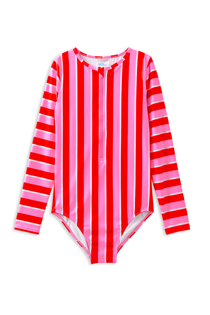 Girls Candy Stripe Long Sleeve Swimsuit