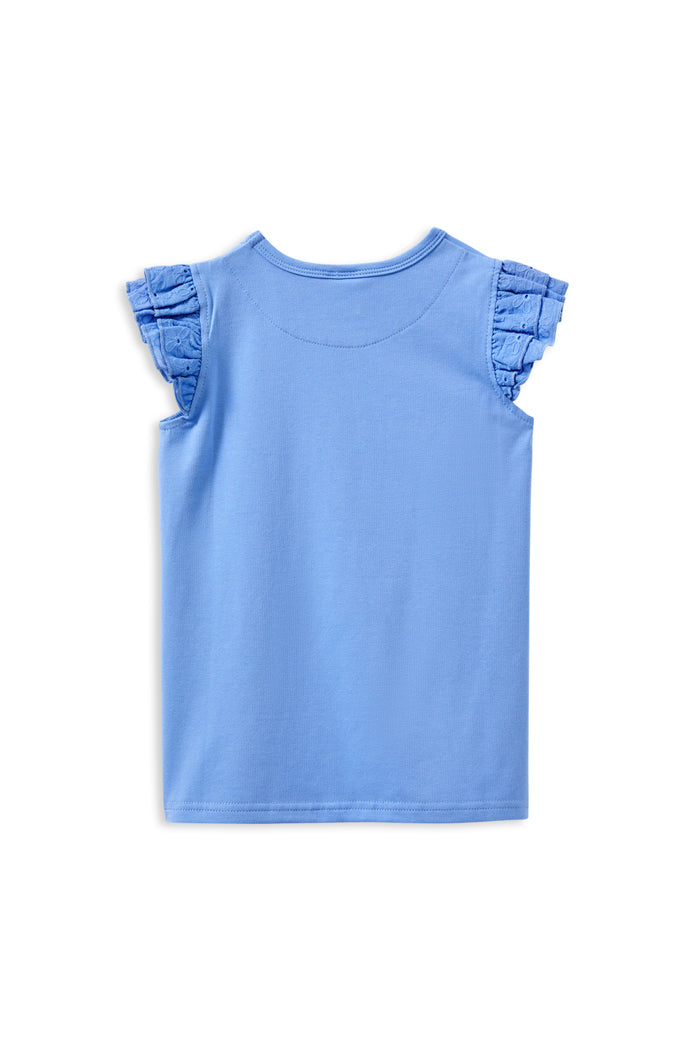 Girls Blue Broderie Frill Tee