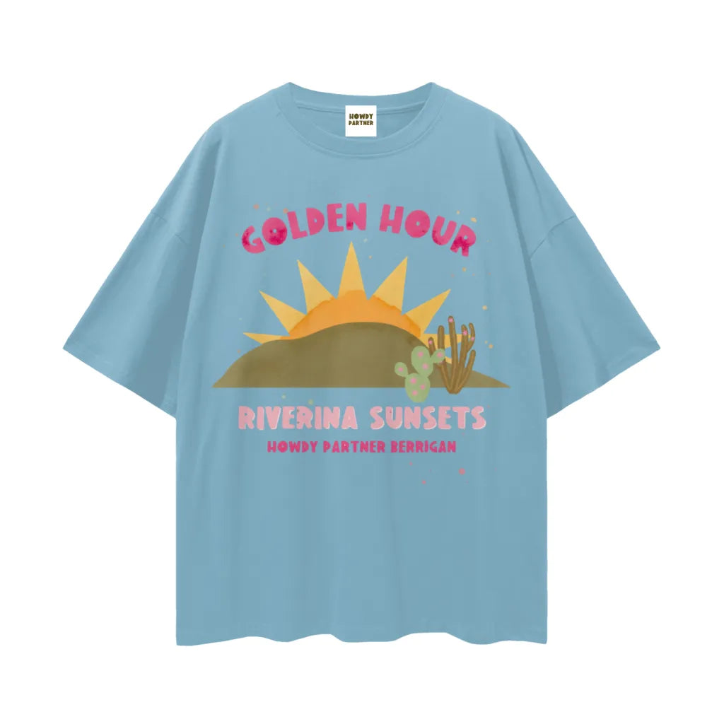 Howdy Partner Oversized Tee - Golden Hour (Blue)