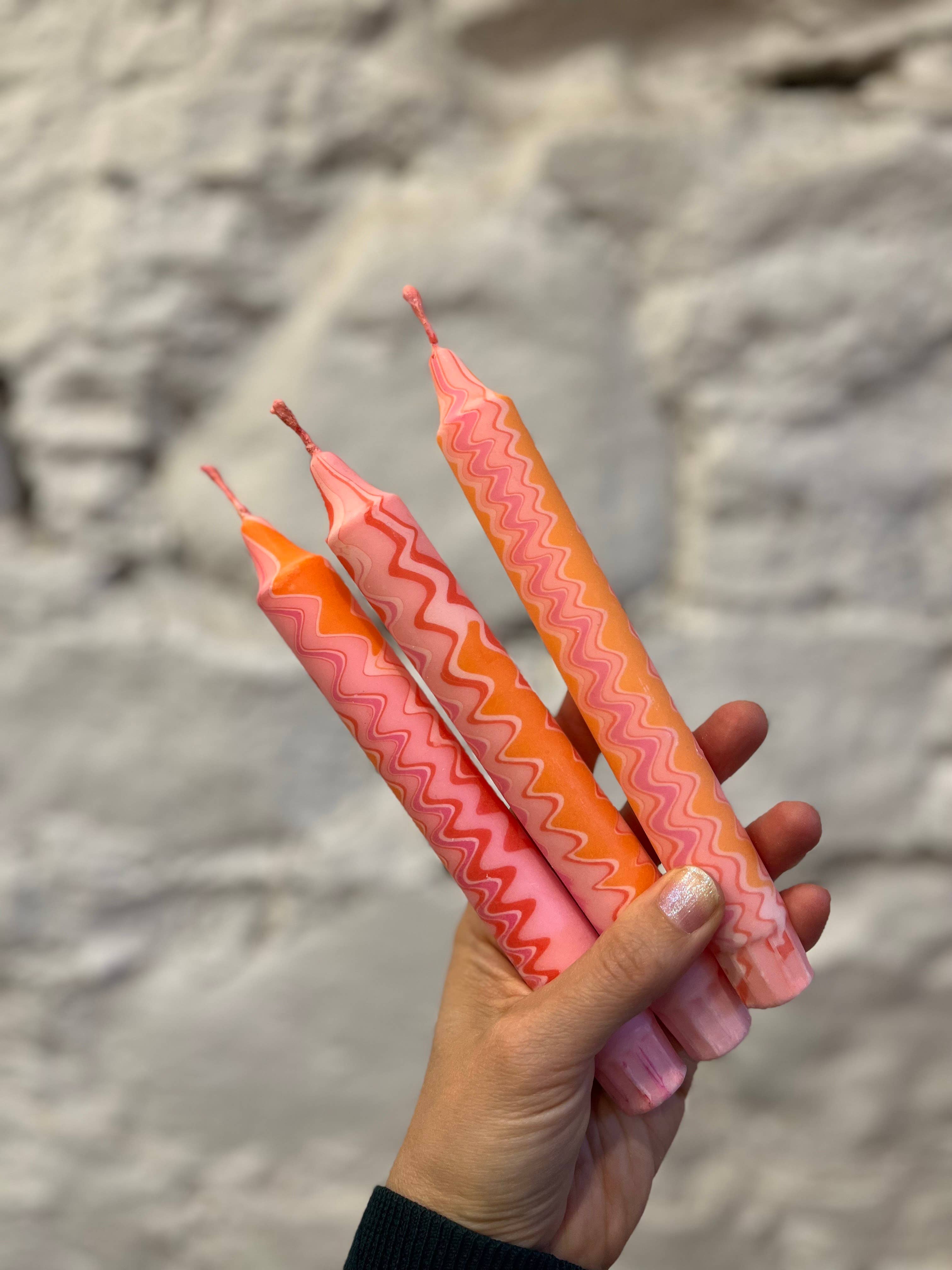Peach Zigzag Taper Dinner Candle