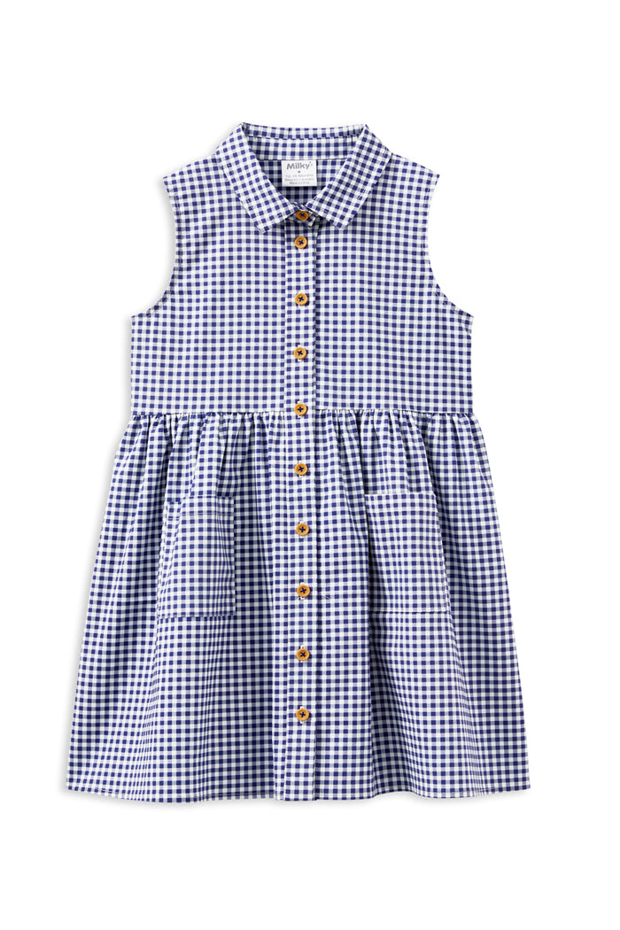 Girls Navy Gingham Dress