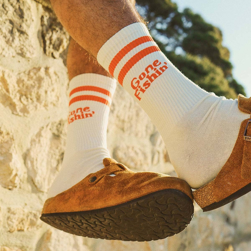 Gone Fishin` Socks in Red Stripe
