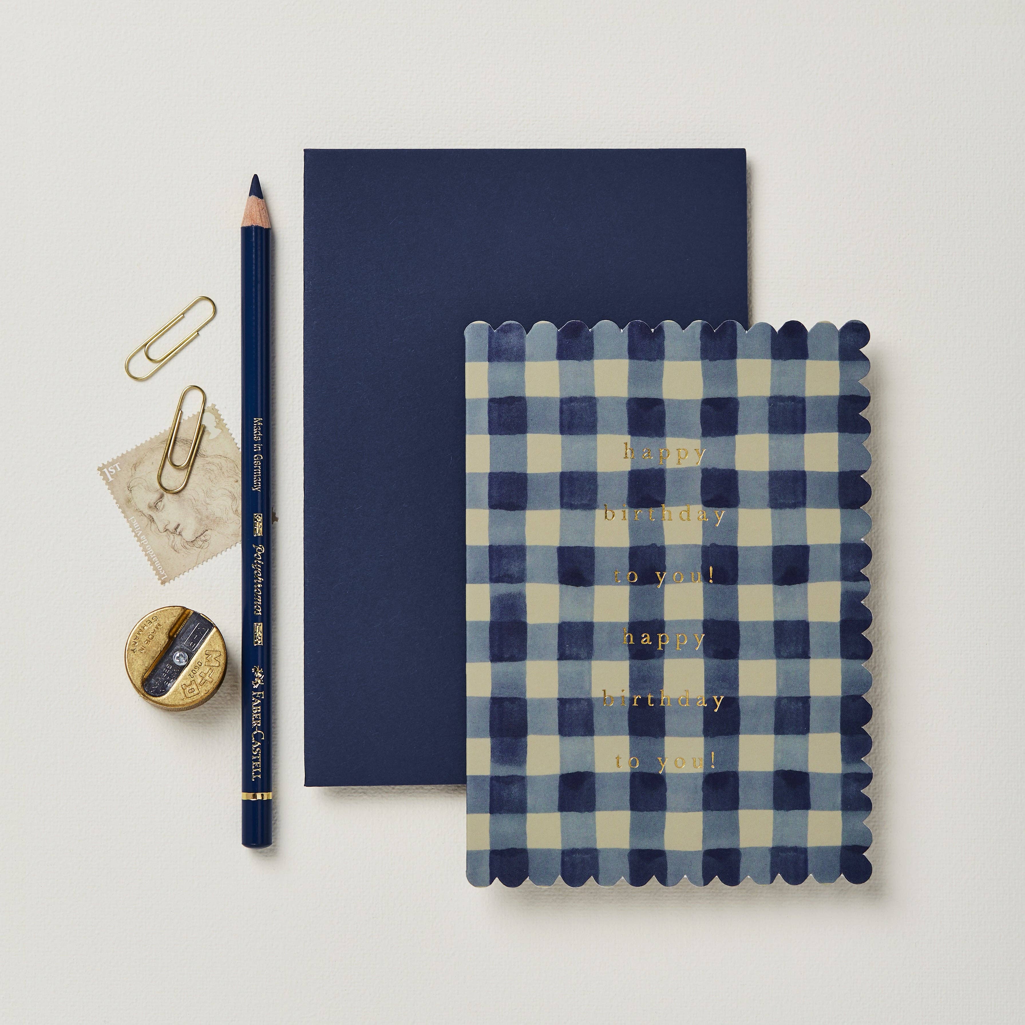 Blue Gingham 'Happy Birthday to you!' Greeting Card