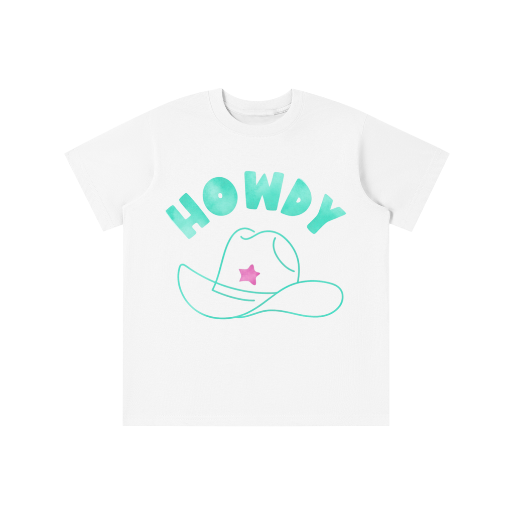 Kids Howdy Partner Logo Tee - White/Aqua