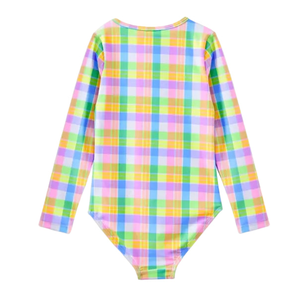 Carnival Check Long Sleeve Swimsuit - Milky