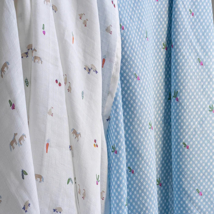 Extra Large Organic Baby Muslins, Set of 2 - Little Farm / Radish