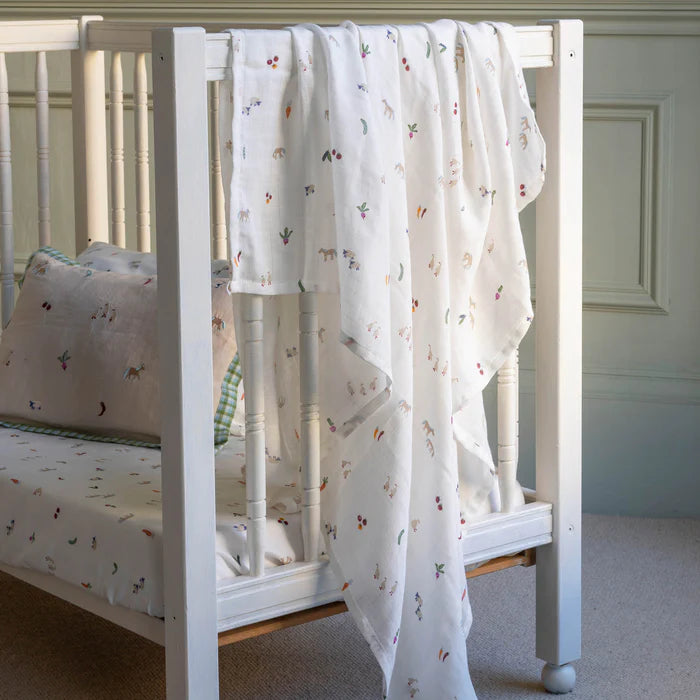 Extra Large Organic Baby Muslins, Set of 2 - Little Farm / Radish