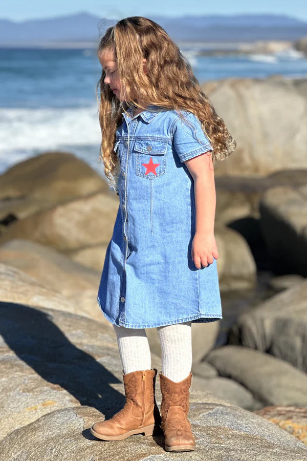 Western Denim Dress - Milky