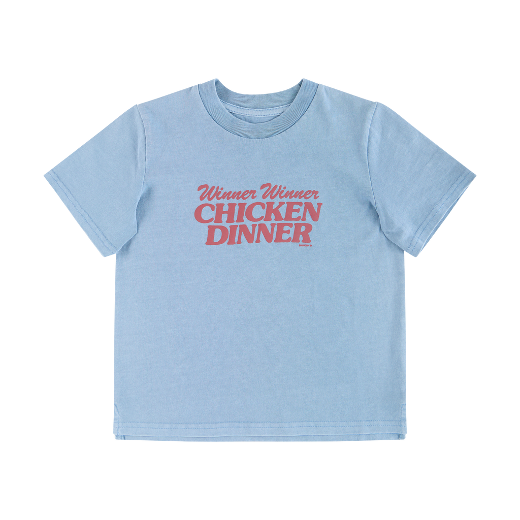 Chicken Dinner Kids Slang Tee in Light Blue