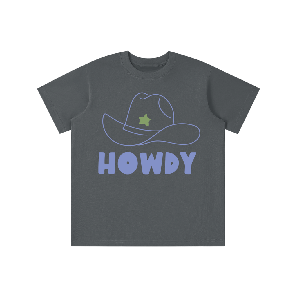 Kids Howdy Partner Logo Tee - Charcoal/Cornflower